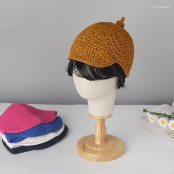 Berets Japonês Coreano Crochet Primavera Outono Inverno Lã Chapéus de Malha Mulheres Homens Brincalhão Engraçado Personalizado Pequeno Brim Melão Beanie Hat