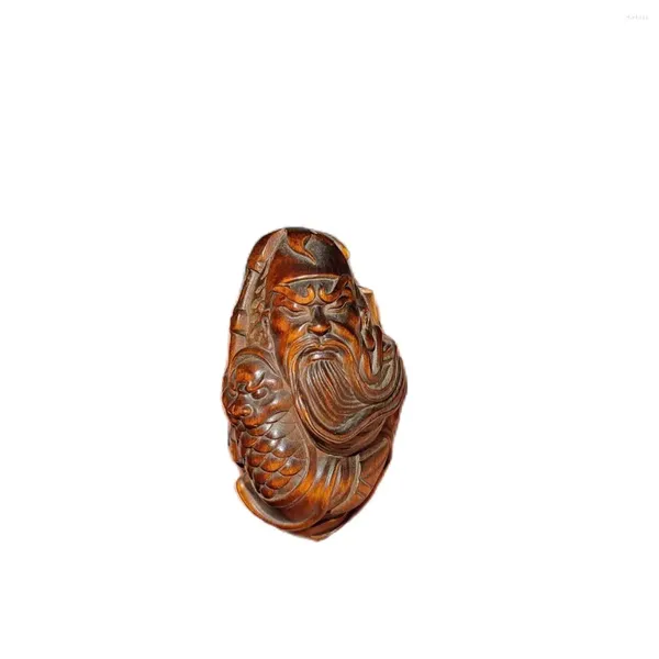 Statuette decorative Arte popolare vintage Scultura in legno Guan Yu Fiqures in legno Ornamento Maniglia Pezzo Scultura di Natale Decorazioni per la casa