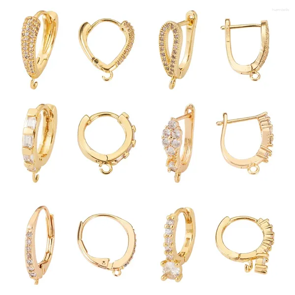 Creolen, 12 Stück, Messing, Mikro-Pavé, Zirkonia, Kreis-Ohrringe mit Riegelverschluss, offene Ringe für die Schmuckherstellung