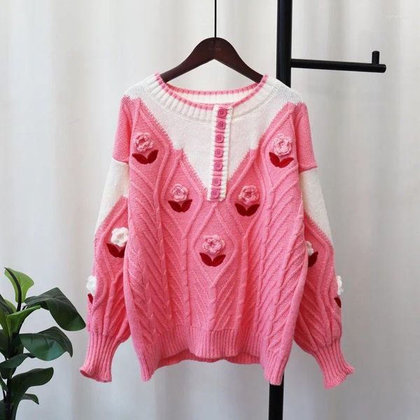Женские свитера 2023, осень-зима, корейская версия, свободные вязаные женские пуловеры с 3D цветком, женский свитер, топы, пальто