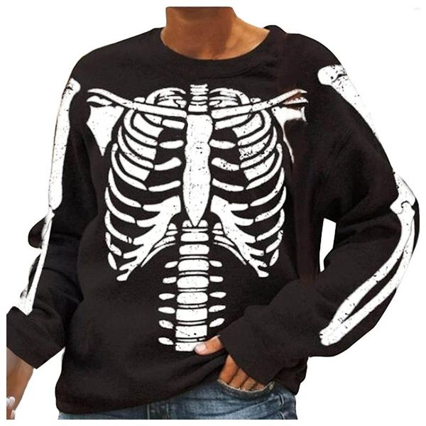 Damen Hoodies Halloween Skelett 3D-Druck Sweatshirts Frauen Langarm Y2k Hoodie Streetwear Übergroße Pullover Top Damenbekleidung