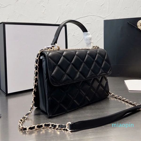 2023-New Fashion Borse a tracolla in pelle Borsa in pelle di agnello di lusso Borsa a mano in stile retrò Maniglia in metallo Lamiere Catena Cross Body Diamond Lattice Donna