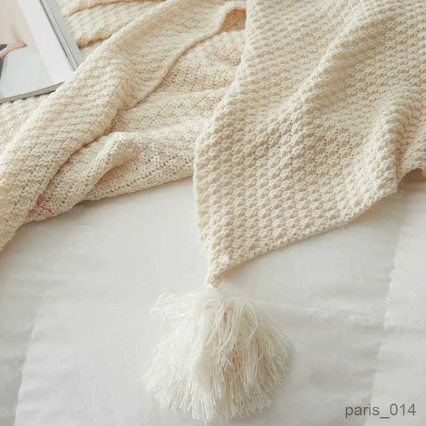 Одеяла, однотонное стильное вязаное детское одеяло, теплое, уютное, легкое декоративное одеяло с кисточками для путешествий на кровать