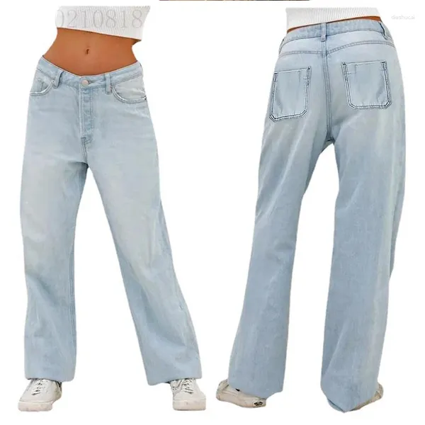 Calça Jeans Feminina Cintura Alta Solta Perna Larga