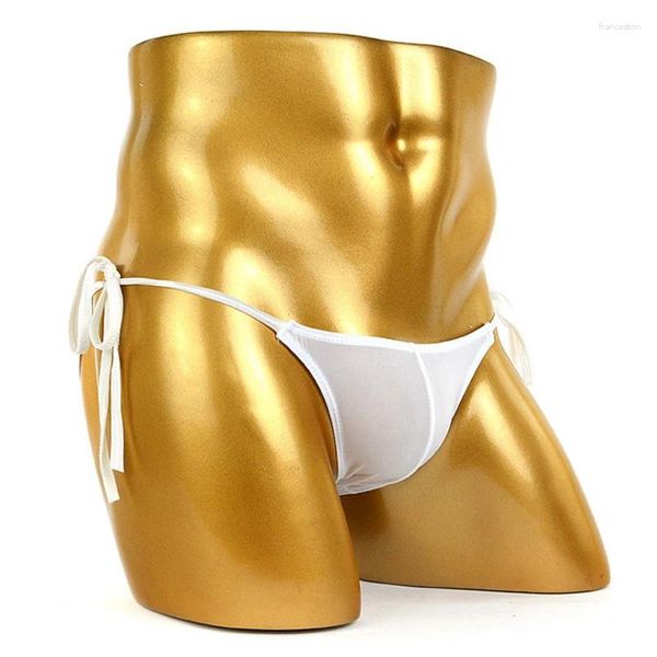 MUITOPANTES Mens transparentes resumos sexy lacing jockstrap roupes gay tenta teptação u convexo bolsa mann thong gelo seda calcinha masculina