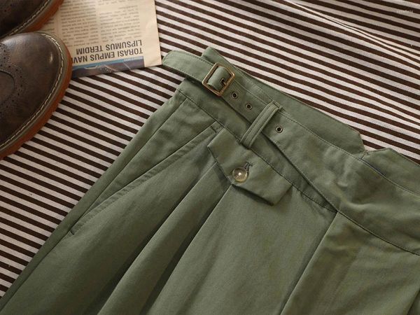 Pantaloni da uomo Vintage Gurkha modello a lisca di pesce verde sciolto casual vita media alta micro affusolato corto Gentry