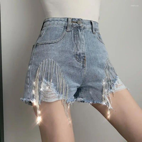 Damen Jeans Sommer Sexy Strass Quaste Tasche Hüfthose