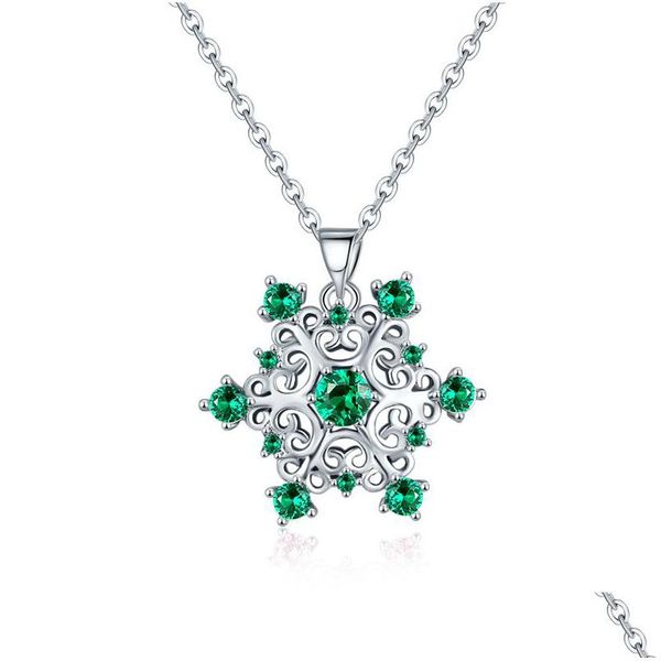 Anhänger Halsketten Kristall Schneeflocke Anhänger Halsketten Schmuck Dame Frauen Weißgold Überzogene Diamant Schneeflocke Mit Link Kette Winter W Dhkvp