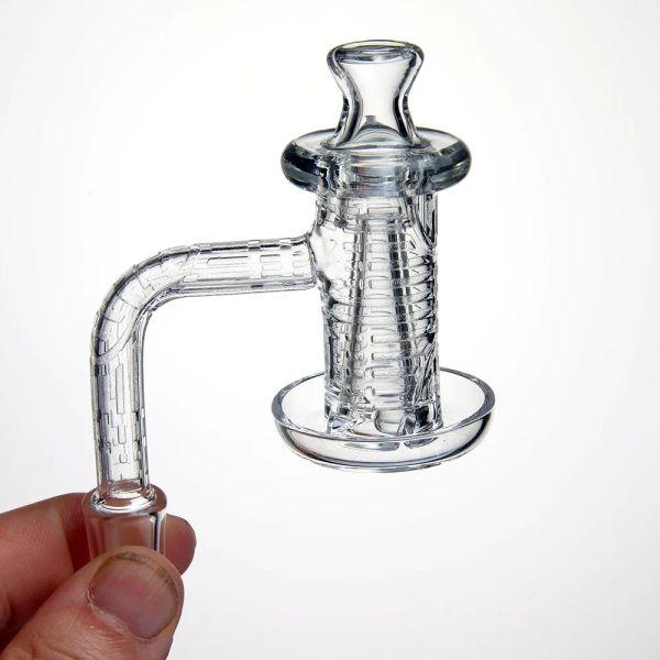 Conjunto de banger giratório de quartzo fumaça e padrão de escultura profunda totalmente gravado + 1 pérola terp de vidro + tampa de carb + cone para bongos de tubulação de água dab rig