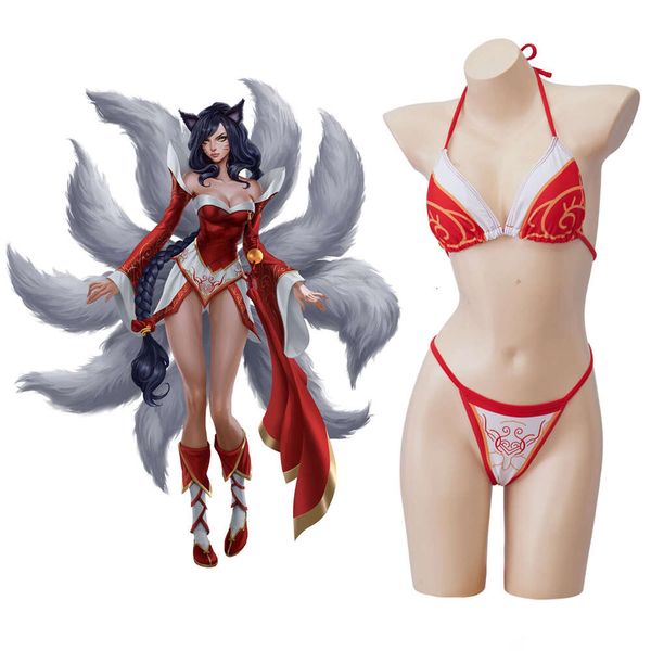 Lol ahri cosplay traje sexy biquíni roupas de banho anime a raposa de nove caudas maiô halloween carnaval roupas femininas cosplay