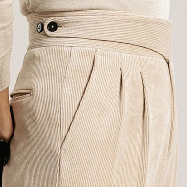 Pantaloni da uomo in velluto a coste di qualità Pantaloni da ufficio dritti casual a vita alta formali da uomo Abito Pantalones Hombre sociali