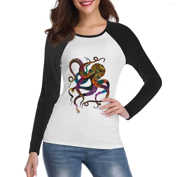 Polo da donna T-shirt a maniche lunghe con polpo elettrico T-shirt personalizzata Top Abbigliamento estetico Abito per donna Grafica