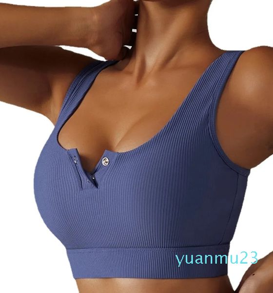 Roupa de yoga botão sutiã esportivo bralette mulher roupa interior ginásio sutiã tamanho grande yoga wear treino topo sexy com nervuras fitness topo nvgtn colete esportivo