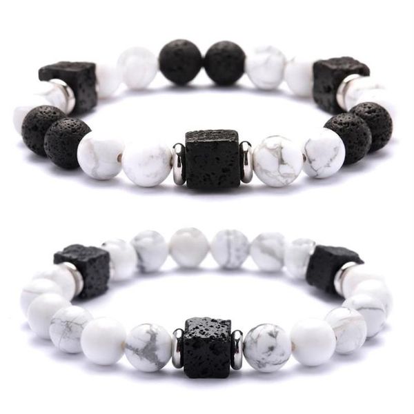 Perline cubo di pietra lavica 8MM Bracciale Howlite Uomo Regalo di moda per uomo Bracciali con perline alla caviglia Fili di perline279v