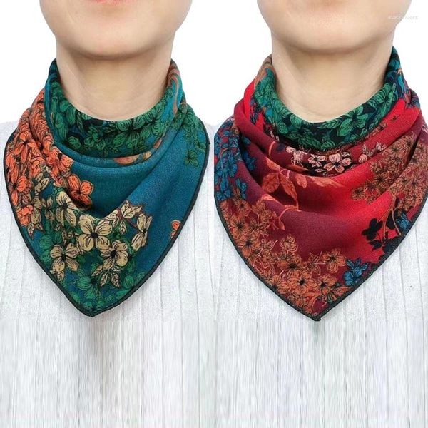 Lenços coreano floral impressão botão bib proteger coluna cervical triângulo headkerchief verão mulher colar falso pescoço guarda lenço de seda