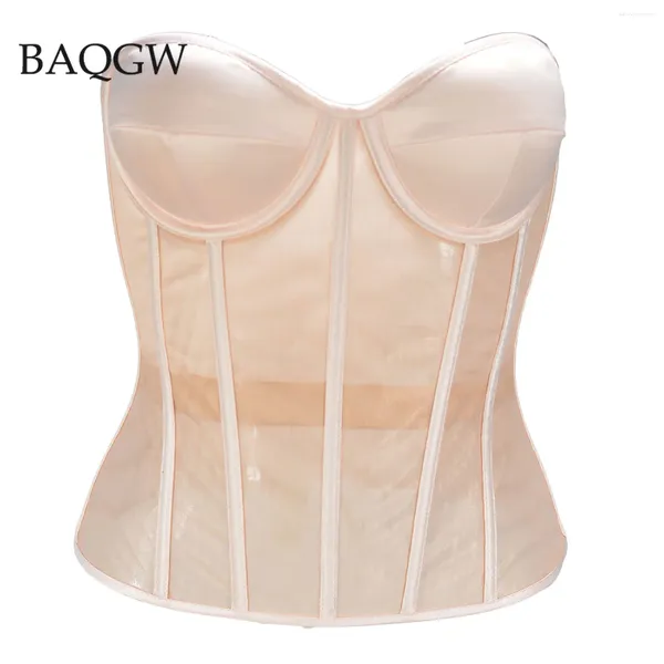 Damen Tanks Stahl Sexy Schwarz Transparent BH Mesh Push Up Bustier Tube Top Korsett Bustier Club Party Crop Bandagen Dessous