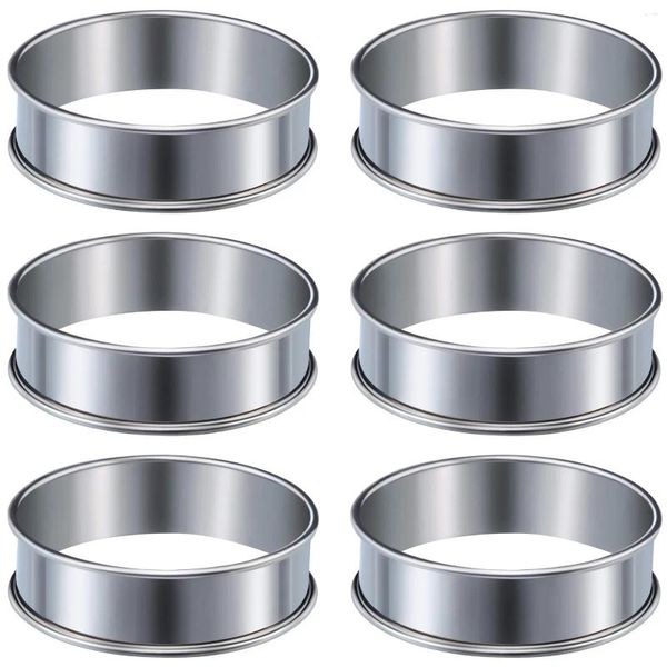 Moldes de cozimento 6 pcs muffin tart anéis anel laminado duplo de aço inoxidável