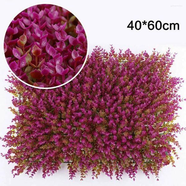 Flores decorativas tapete artificial grama gramado cerca pvc painel de folhagem de plástico para decoração de casamento em casa fácil de limpar roxo e branco