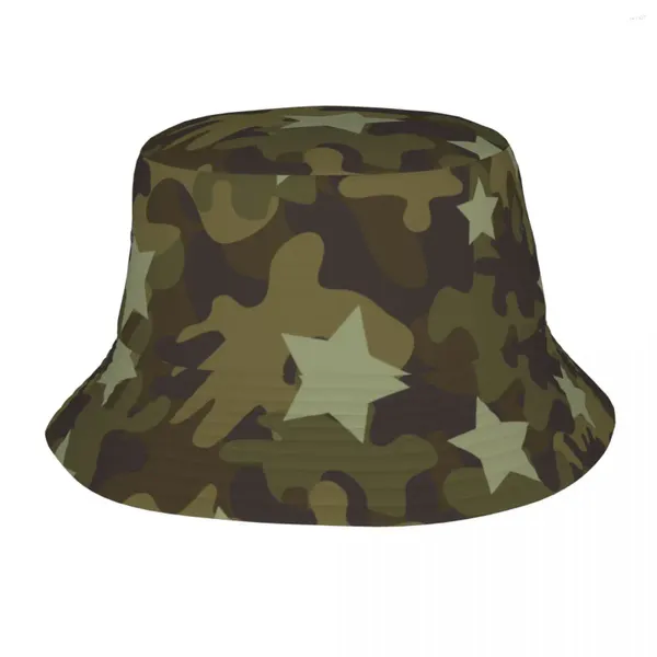 Berets verão camuflagem camo estrela impressão balde chapéu para unisex streetwear dobrável bob pesca chapéus panamá
