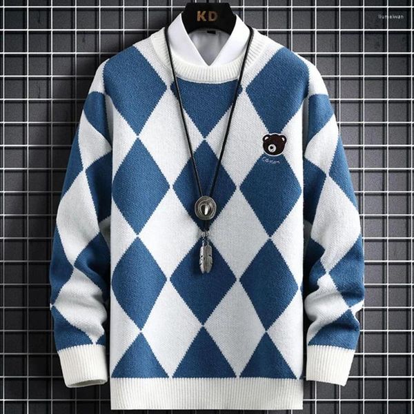 Suéteres masculinos 2023 inverno high end luxo argyle xadrez cashmere suéter homens grossos quentes homens natal moda padrão pulôver
