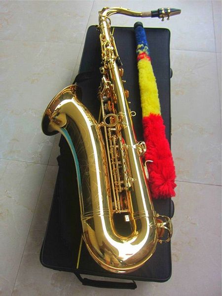 Saxofone profissional bb tenor de alta qualidade, saxofone plano de latão banhado a ouro, instrumento musical com estojo acessório