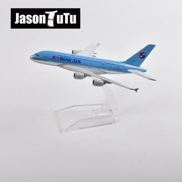 Aeronave Modle JASON TUTU 16cm Coreano Air Airbus 380 Modelo de Avião Modelo de Avião Diecast Metal 1/400 Escala Aviões Drop 231017