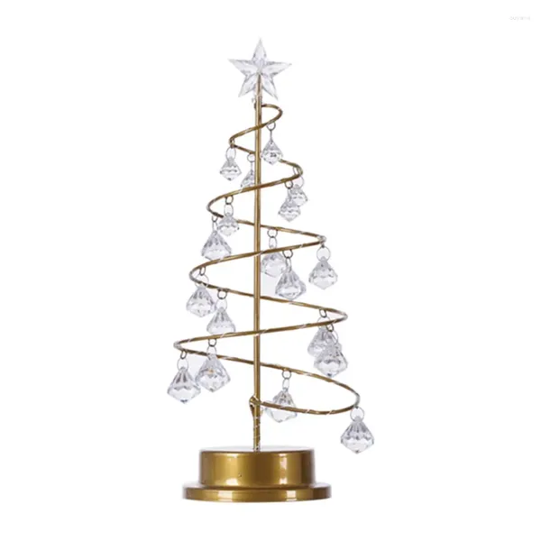 Luci notturne Natale Led Tree Light Home Party Wedding Festival Decorazioni da tavolo Lampada decorativa bianca calda con pendente in cristallo