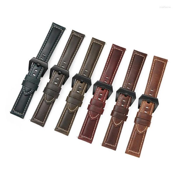 İzle Bantlar Vintage Yağ Balmumu Cowhide Deri Strap 18mm 20mm 22mm 24mm 26mm Akıllı Erkekler Kadın İzle