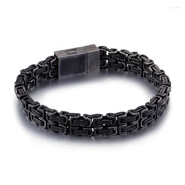 Link pulseiras de alta qualidade moda masculina punk corrente bizantina titânio duplo preto jóias geométricas