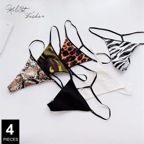 Damenhöschen 4 Stück Frauen Tangas und G-Strings Baumwolle Set Solide bedruckte weibliche Höschen Sexy niedrige Taille Unterwäsche Dessous242B