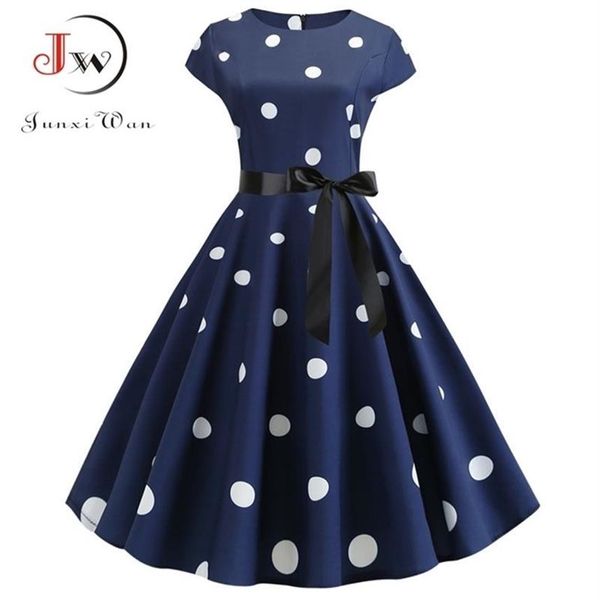 Kadınlar Yaz Elbise Vintage Çiçek Baskı Rockbilly Elbise Robe Femme Sundress Vestidos Plus Boy Boyut Polka Dot Partisi Elbise 2106081828