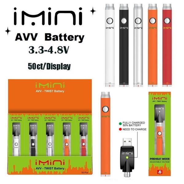 Top 1 Factory Direct Sales Avv Vapes Bateria para 510 Thread Pod Vape Pen Cartuchos na caixa de exibição AVV 350mAh 650mAh 510mAh Variável Variável Variável Pré -aquecimento Preço por atacado