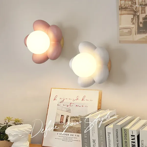 Lampade da parete per bambini, luce creativa per fiori, LED, lampadina G9, bianco, rosa, resina, per interni, per bambini, camera da letto, comodino, decorazione