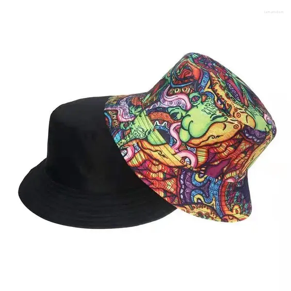 Berets ao ar livre dobrável bob pescador bonés verão moda desenhos animados graffiti balde chapéus para mulheres homens meninas meninos gorros panamá sol