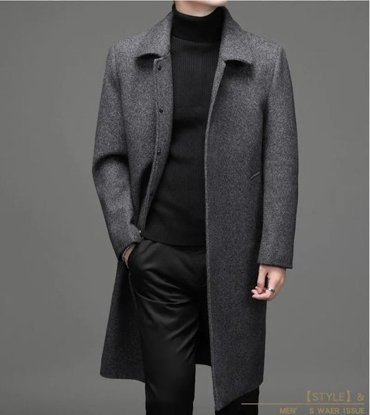 Misturas de lã masculina estilo britânico único breasted casaco longo trench roupas masculinas clássico negócios casual casaco 231017