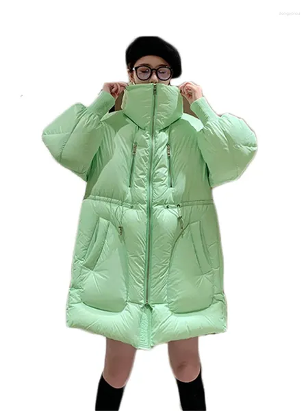 Kadın Trençkotları Beyaz Ördek Down Palto Kadınlar Hafif Lüks Yeşil Kalın Stand Yakası Anti Soğuk Snowwear 2023 Kış Gevşek Drawstring Slim