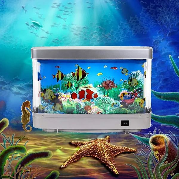 Oggetti decorativi Figurine Acquario per pesci tropicali artificiali Luce notturna Oceano virtuale Lampada da tavolo a LED dinamica Decorazione della stanza di casa Regali di Natale per bambini 231017