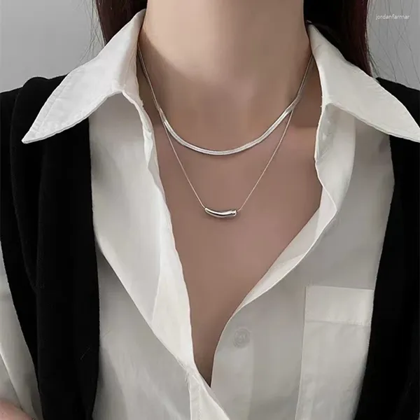 Ожерелья с подвесками в стиле панк, винтажное титановое стальное бесцветное двухслойное ожерелье из баклажанов для женщин, простые и универсальные ювелирные изделия, подарки
