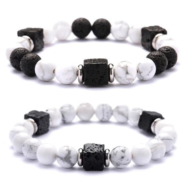 Pedra de lava cubo contas 8mm pulseira howlite homem moda presente para homens tornozelo grânulo pulseiras frisado fios251o