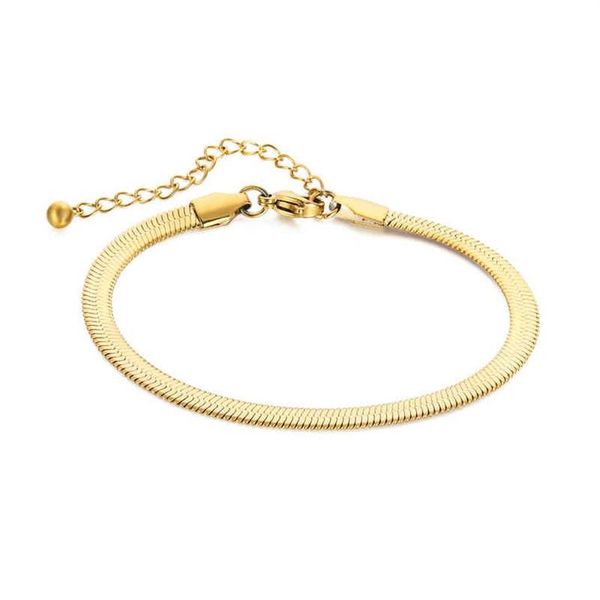 Pulseira de empilhamento de corrente plana para mulheres banhado a ouro corrente quadrada stainls aço espinha de peixe fino osso corrente cobra bracelet268g