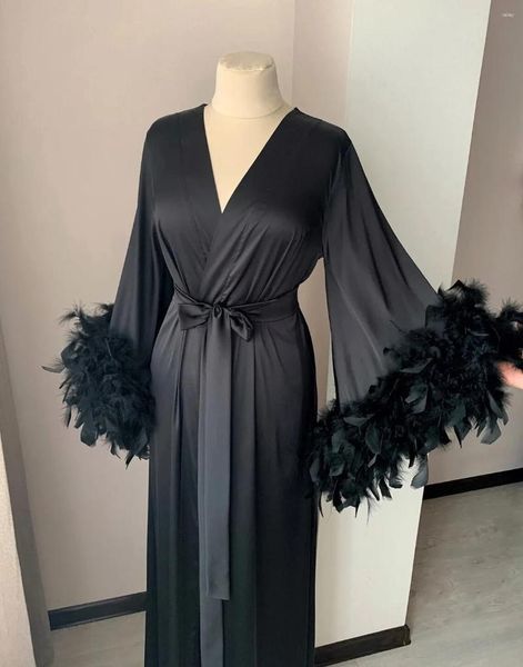 Damen-Nachtwäsche, Kimono-Robe, Boudoir-Hochzeit, bodenlang, Maxi-Morgenmantel, Braut-zu-sein-Junggesellinnenabschied, Stain-Seide-Dessous