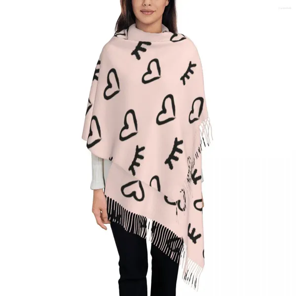 Sciarpe Sciarpa da donna con nappa Cuori Modello occhi chiusi Grande scialle invernale autunnale e avvolgente Abbigliamento quotidiano Pashmina