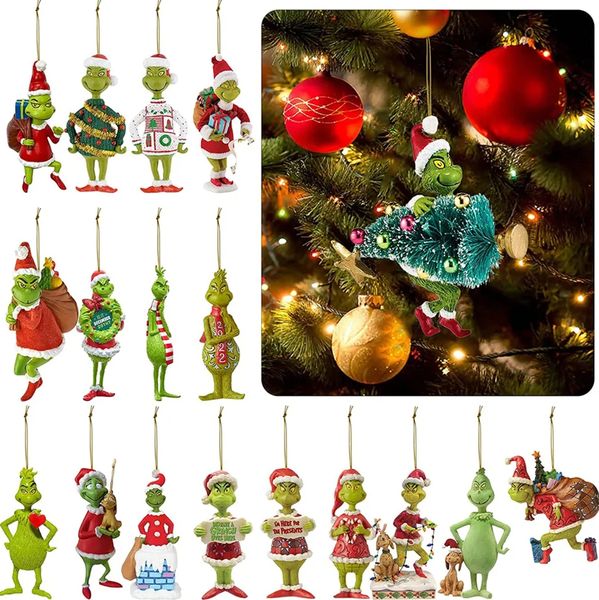 Atacado natal verde elfo boneca com chapéu vermelho cabelo verde monstro natal feliz natal árvore pingente boneca decoração de casa feliz ano novo presentes