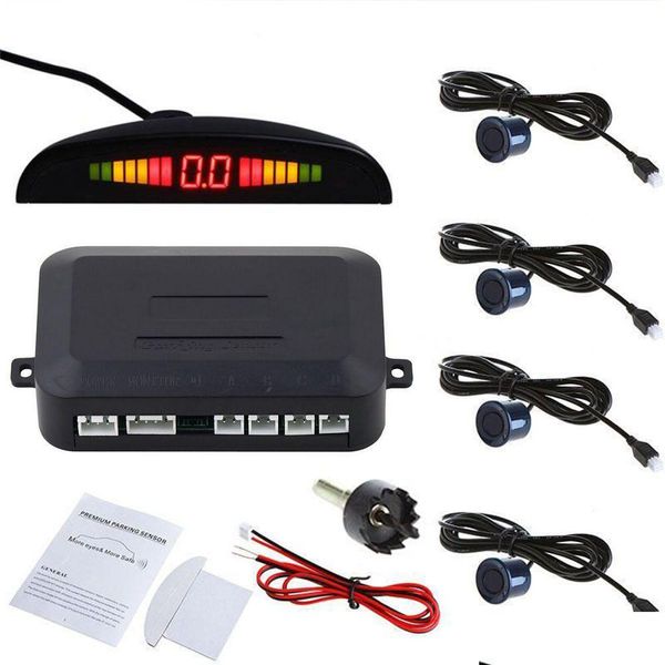 Aggiornamento parcheggio auto retromarcia posteriore 4 sensori Kit cicalino Radar Display a LED Sistema di allarme Drop Delivery Dhmph