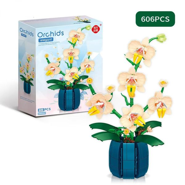 Transformação brinquedos robôs flores bouquet orquídea blocos de construção bonsai planta modelo tijolos artificial romântico decoração de casa brinquedo para crianças meninas presente 231018