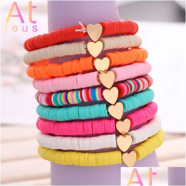 Braccialetti con ciondoli 9 colori cuore braccialetto con ciondoli per ragazza Mticolor perline piatte in argilla polimerica set donne gioielli etnici Boho bracciali gioielli Dh6Ku