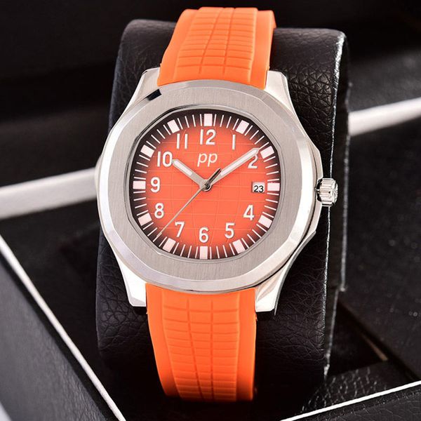 Relógio mecânico de designer Nautilus Relógio masculino automático laranja granada fita Baida série pulseira de silicone relógio de luxo dorsal translúcido Montre de Luxe