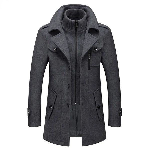 Männer Wollmischungen Gefälschte Zweiteilige Mischung Mantel Männer Winter Herren Kaschmir Slim Fit Woolen Peacoat Business Mantel Windjacke 231017