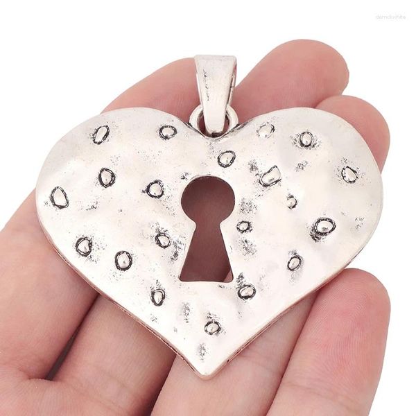 Collane con ciondolo 3 X Argento tibetano Aperto Grande Cuore martellato Pendenti con ciondoli Artigianali per Collana fai da te Accessori per la creazione di gioielli 59mm