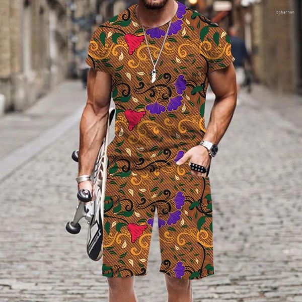Tracksuits masculinos t-shirt conjunto tigre padrão outfit 2023 hip-hop moda verão manga curta tops engraçado casual praia sportswear